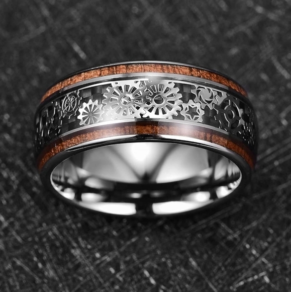 COPY - New Stainless steel woodgrain 8mm Steam punk gears ring - Picture 9 of 9